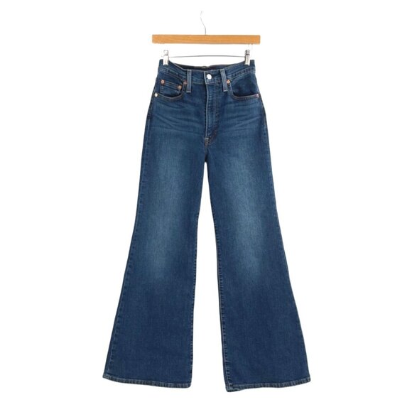 Levis Womens Ribcage Bell Jeans Size 27 High-Waist Flared Indigo Denim Retro - Picture 1 of 10